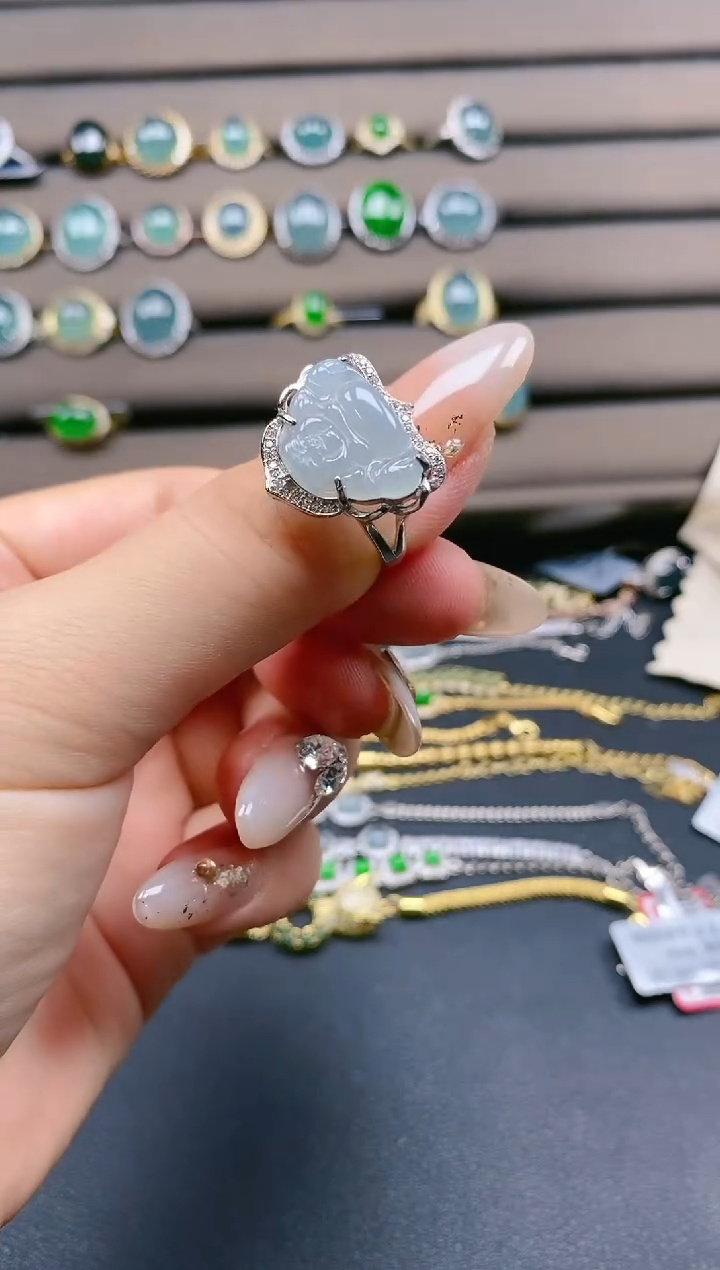 翡翠戒指银S925镶嵌1221