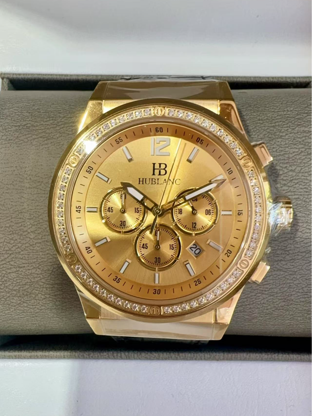 圆形黄金男士腕表男款金表黄金手表纯金表石英多功能金色个性新款