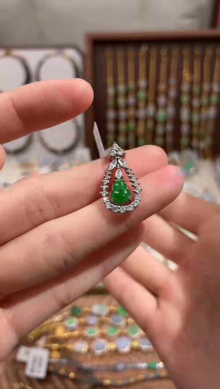 吊坠(不含链)银S925镶嵌翡翠葫芦