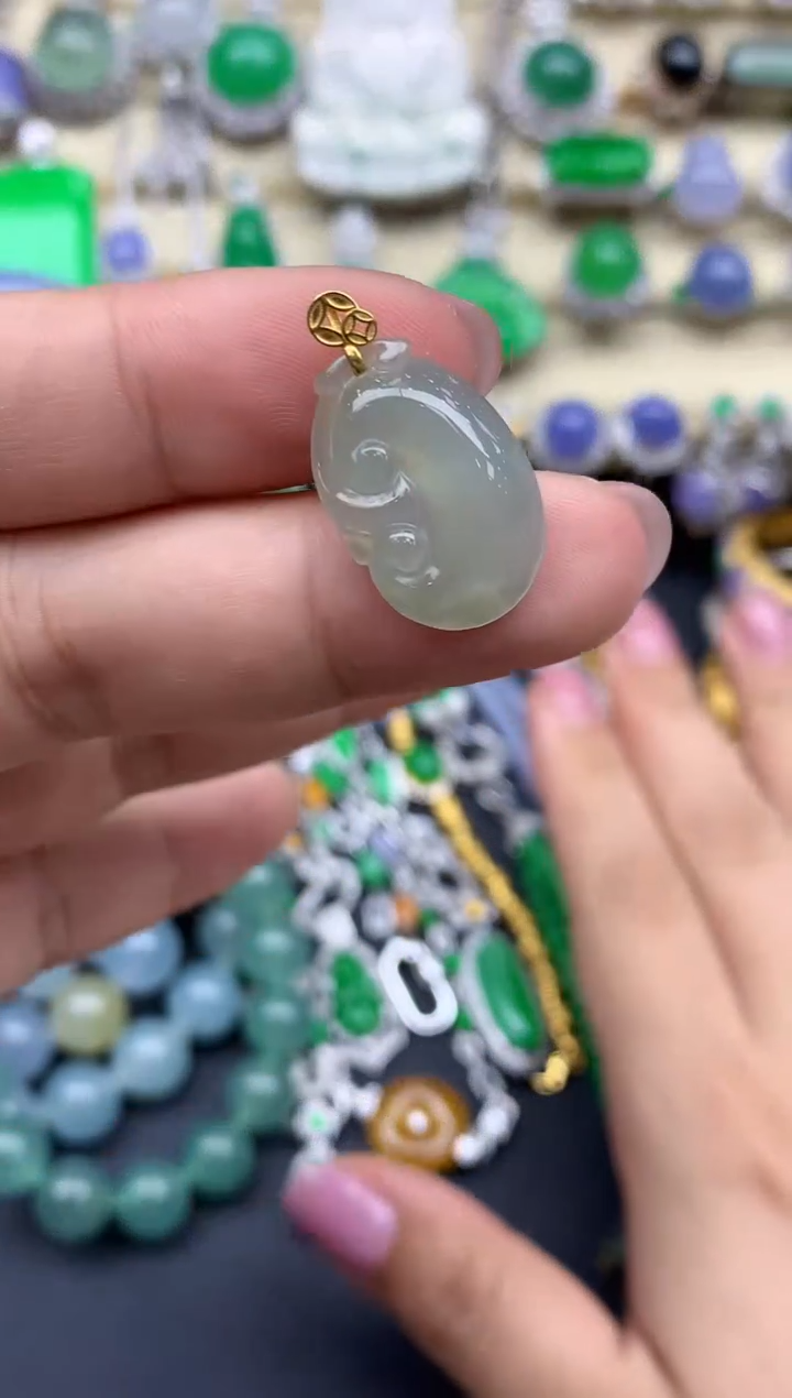 翡翠18K金镶嵌颈饰14-春日珠宝