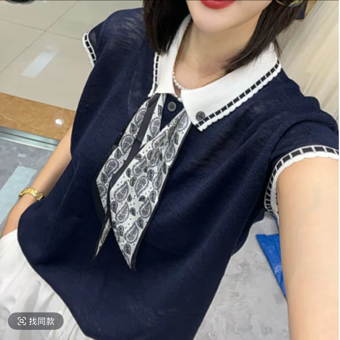 ZOZO-6270夏季新款女刺绣丝巾毛针织韩版百搭娃娃领上衣