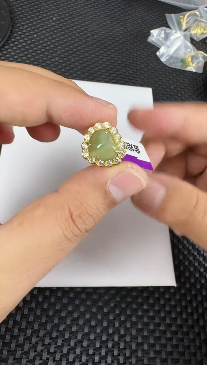 【闪购商品】和田玉（碧玉）戒指银S925镶嵌猫眼