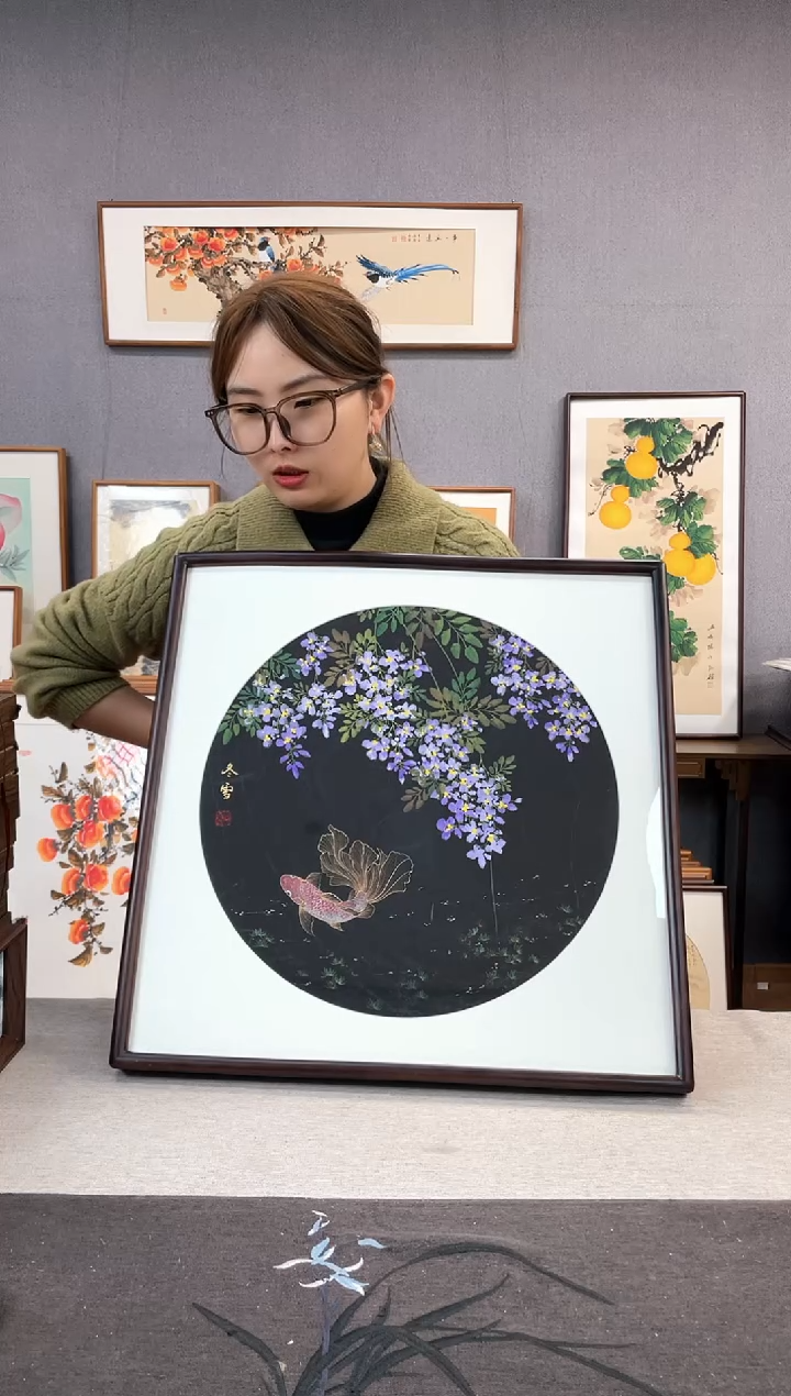 【闪购商品】国画闫冬雪-手绘带框作品-52*52-紫藤