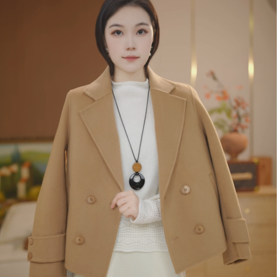 (重磅厚款100%全羊毛）设计感女款显高显瘦设计感厚款外套6247