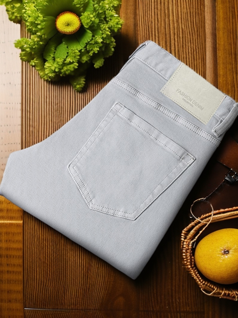 夏季新款百搭潮流修身直筒轻奢弹力高端米色灰潮流牛仔裤薄款1