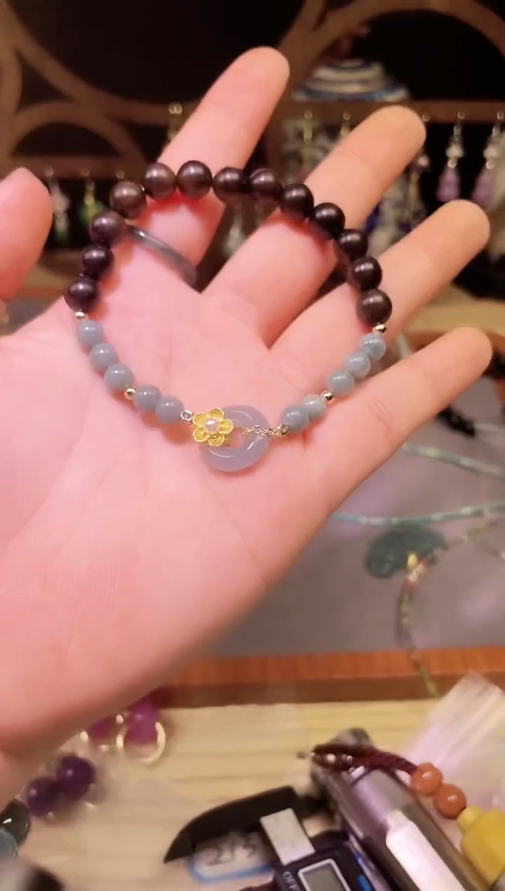 银S925镶嵌和田玉耳饰翡翠手链