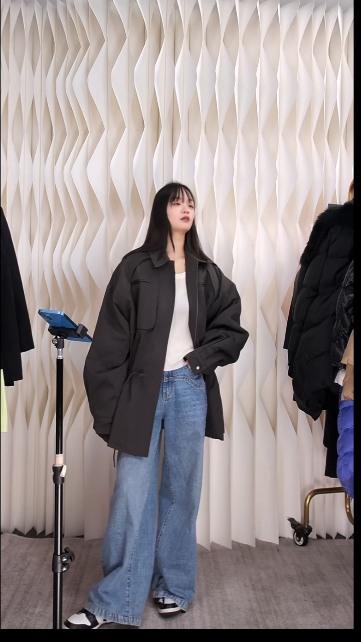 灰色廓形棉衣外套女秋冬新款宽松收腰设计感棉服