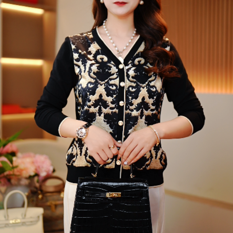 （5店）2025春季新品长袖休闲女士复古轻奢印花百搭显瘦外套-286