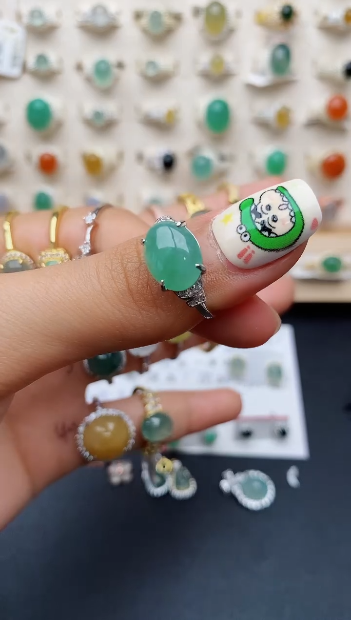 【闪购商品】翡翠戒指银S925镶嵌缅甸翡翠
