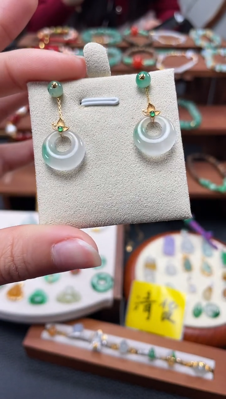 【闪购商品】石英质玉耳饰18K金镶嵌2个  JK651