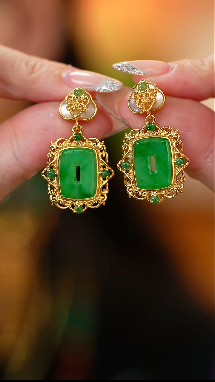 银S925镶嵌翡翠耳坠新款