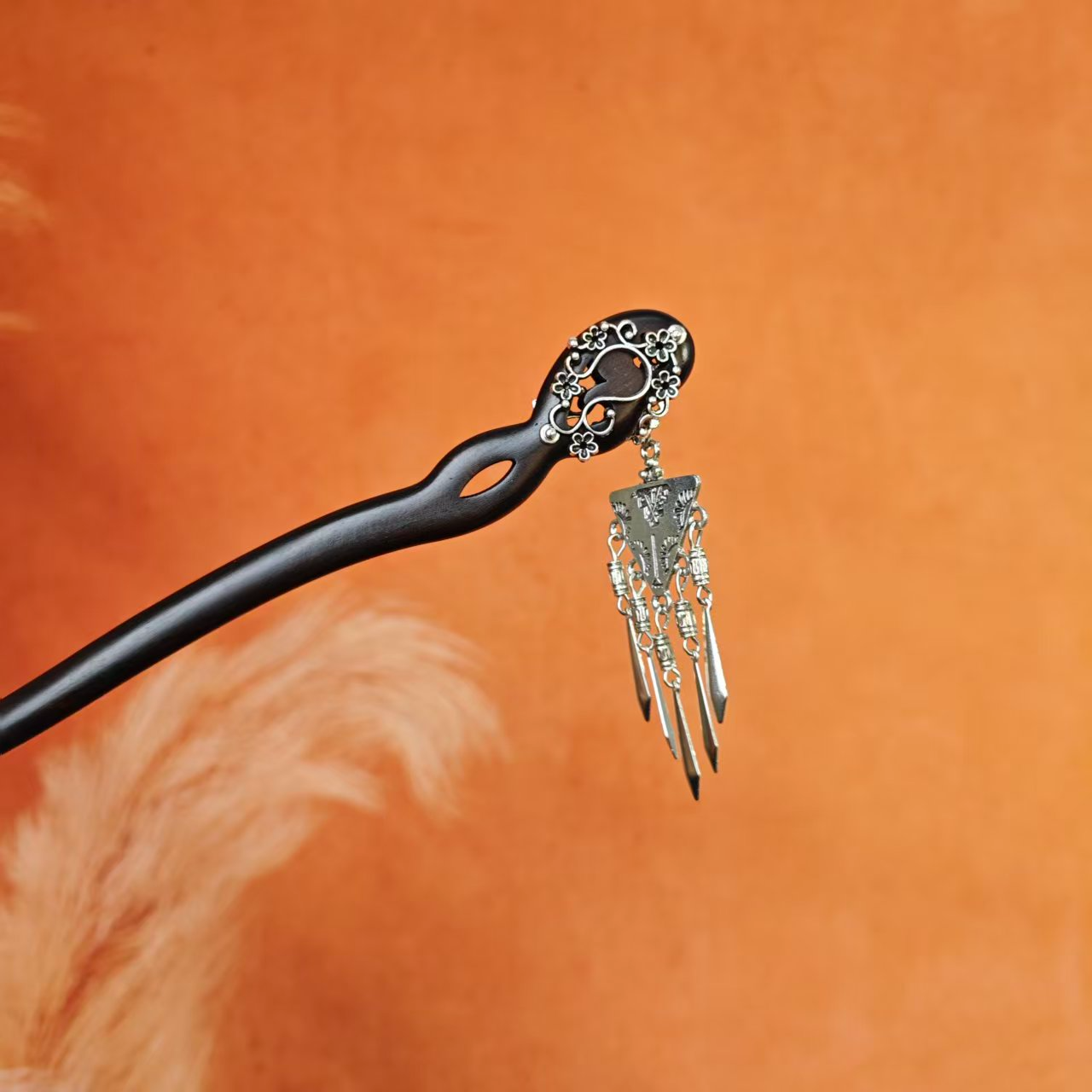 K469单簪银色流苏原创设计手工款18公分发簪