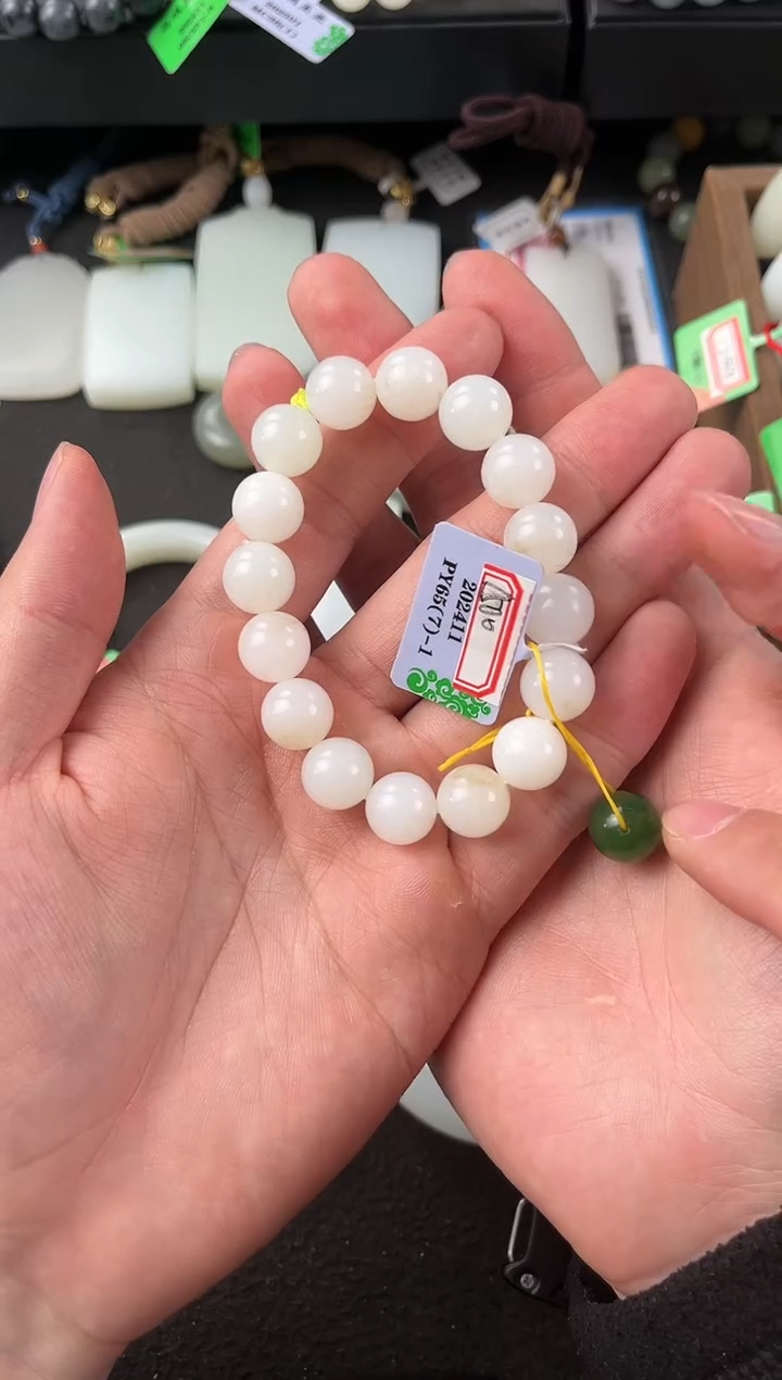 【闪购商品】和田玉手串未镶嵌且末天泰白玉手串卡12mm微色差