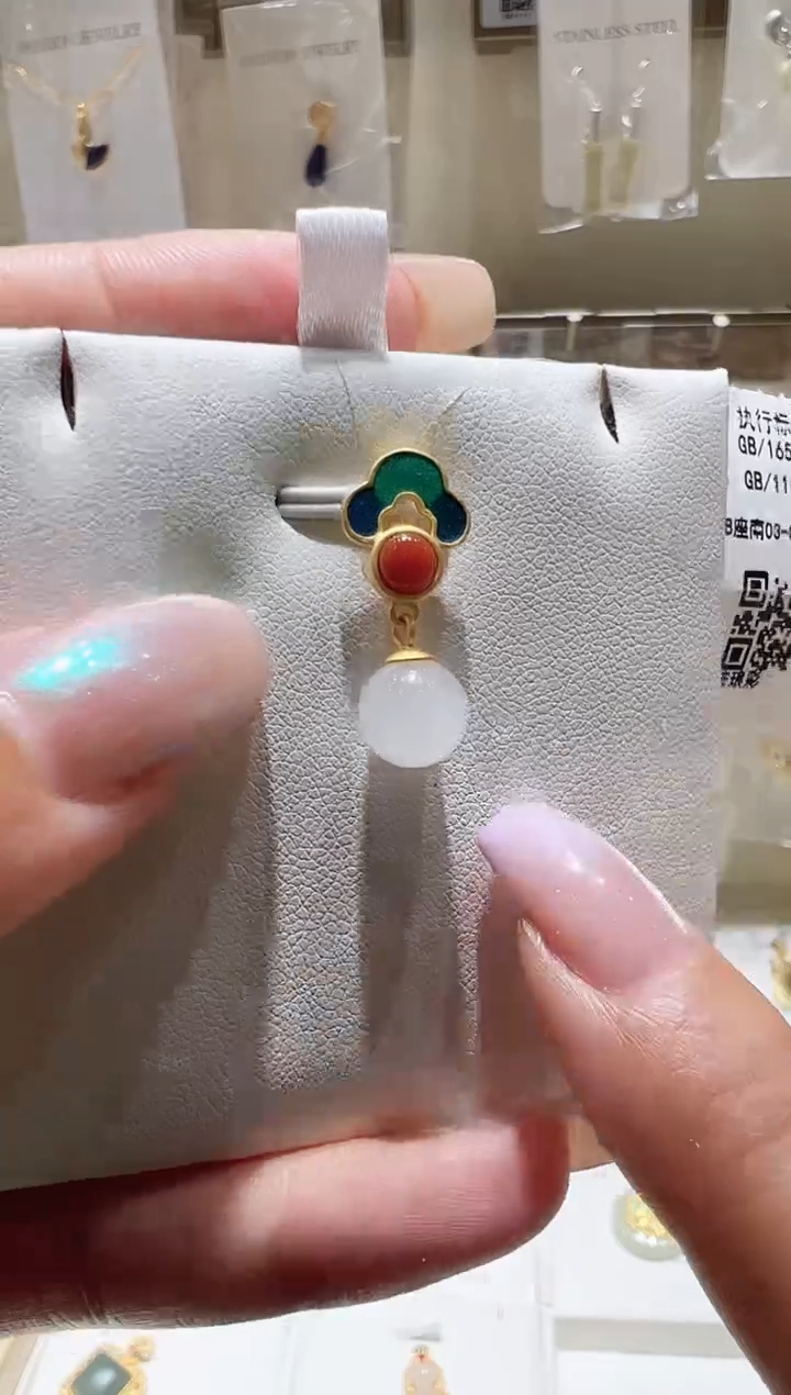 颈饰银S925镀金镶嵌和田玉@@