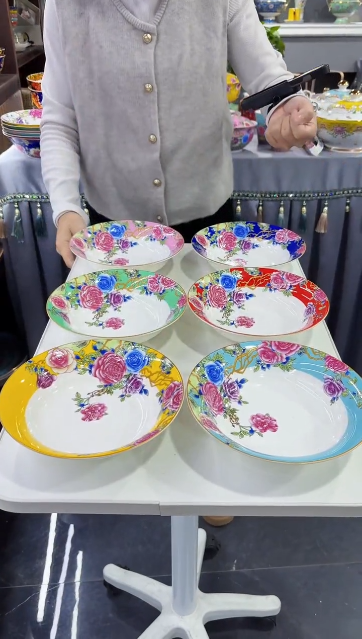 珐琅  7.5英寸圆深盘6个景德镇陶瓷  