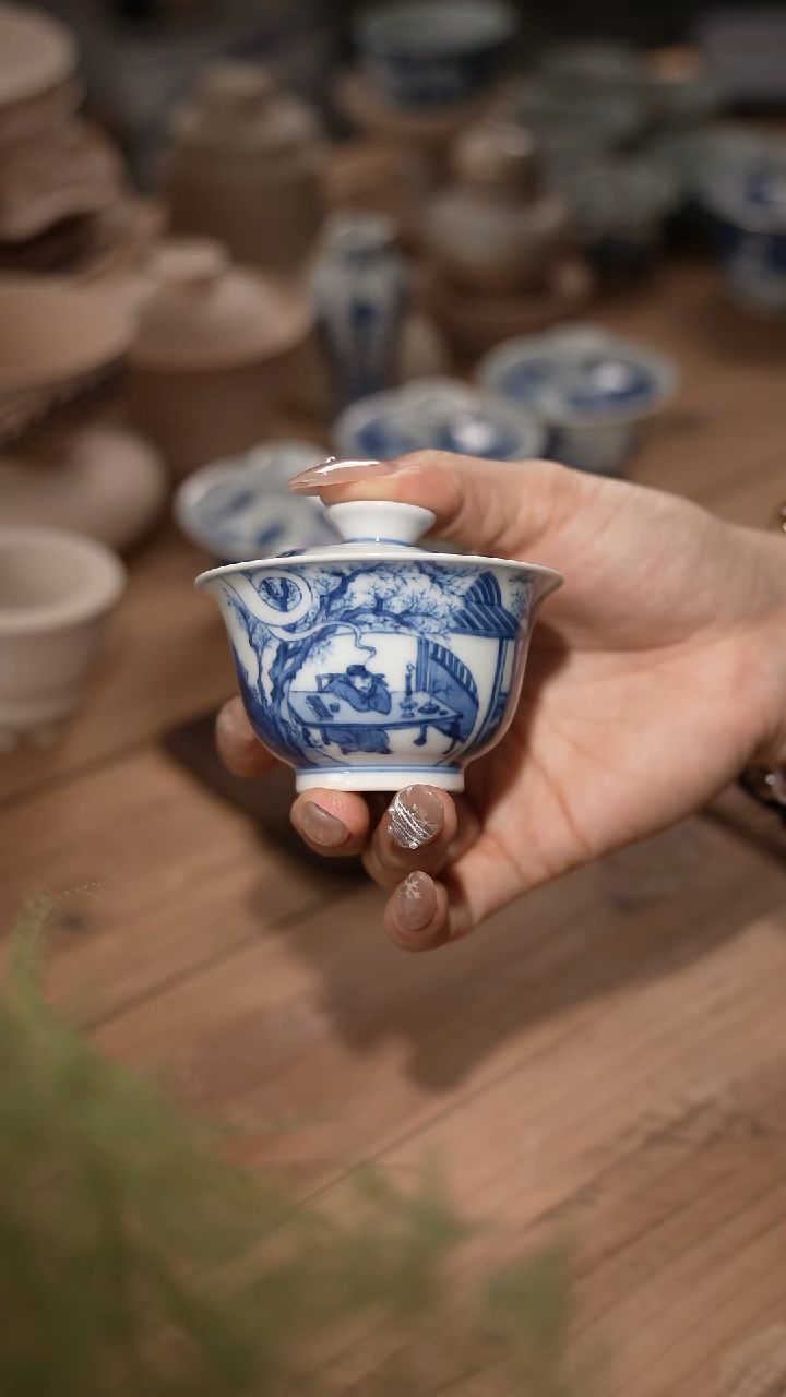 摆件陶景德镇陶瓷摆件盖碗