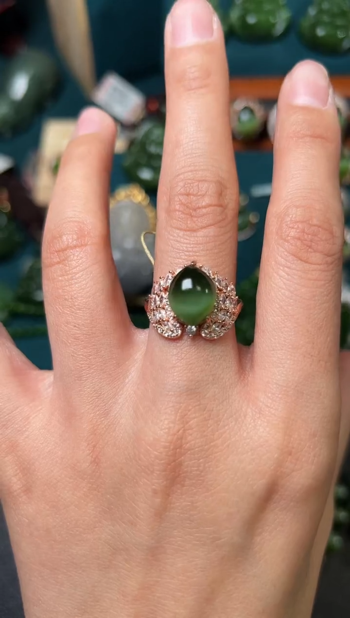 【闪购商品】和田玉（碧玉）戒指银S925镶嵌碧玉