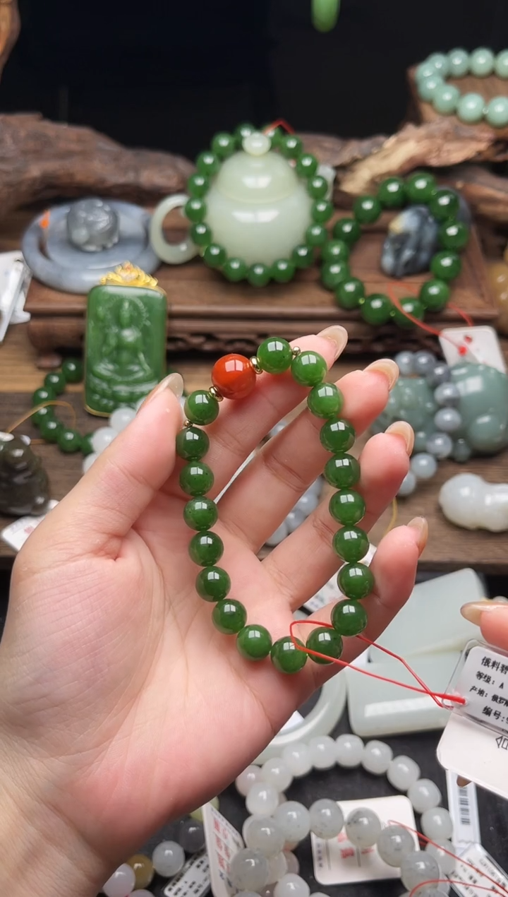 未镶嵌手串和田玉diy卡8俄料碧玉 圆珠9012952
