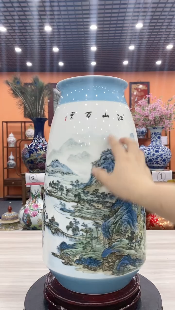 瓶德金江山万里瓷瓶+旋转底座