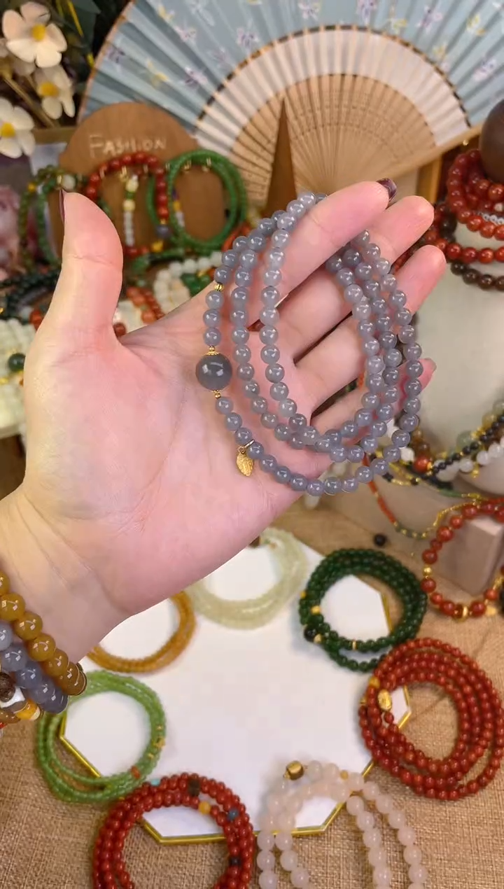 【闪购商品】和田玉三圈18K金镶嵌烟紫