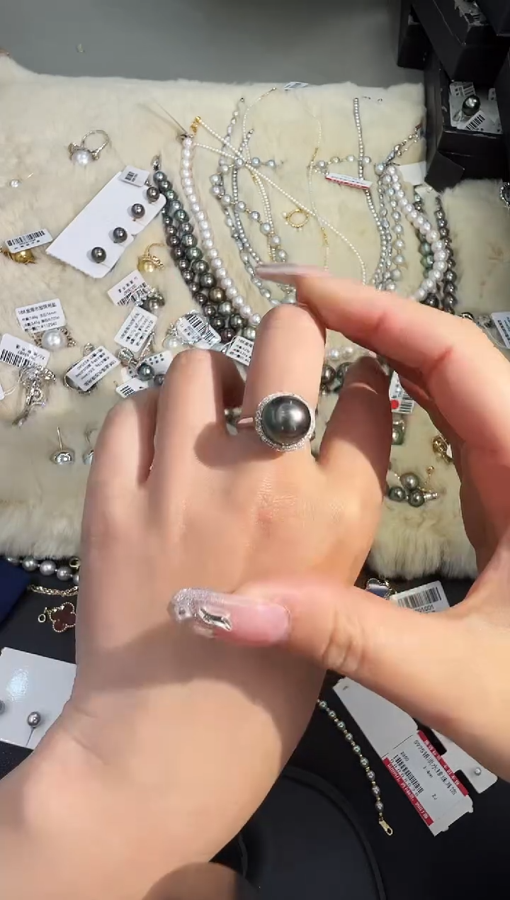 【闪购商品】海水珍珠戒指18K金镶嵌大溪地戒指hyw