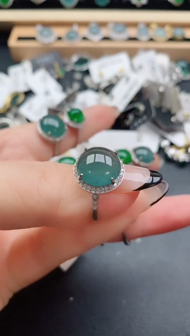 翡翠戒指银S925镶嵌8000