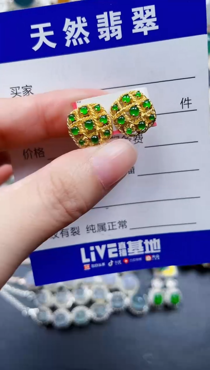 银S925镶嵌翡翠耳饰634