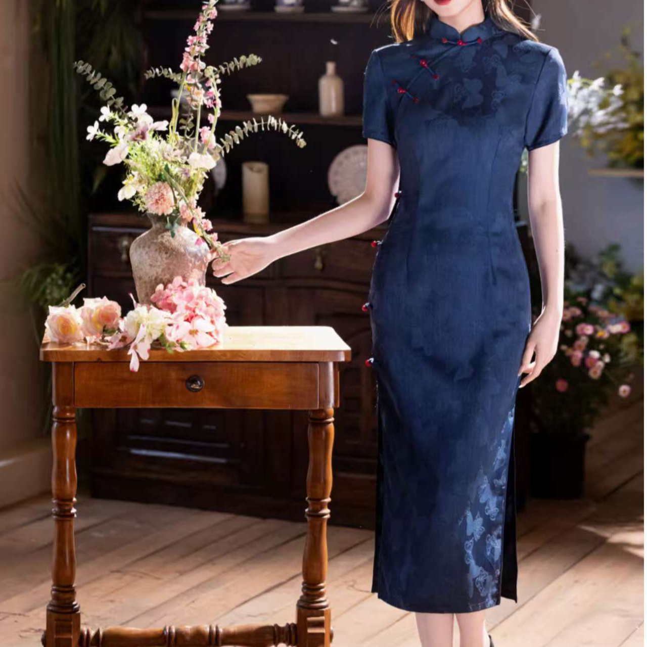 Charming Blue藏蓝系旗袍裙子女款爆款2025新款