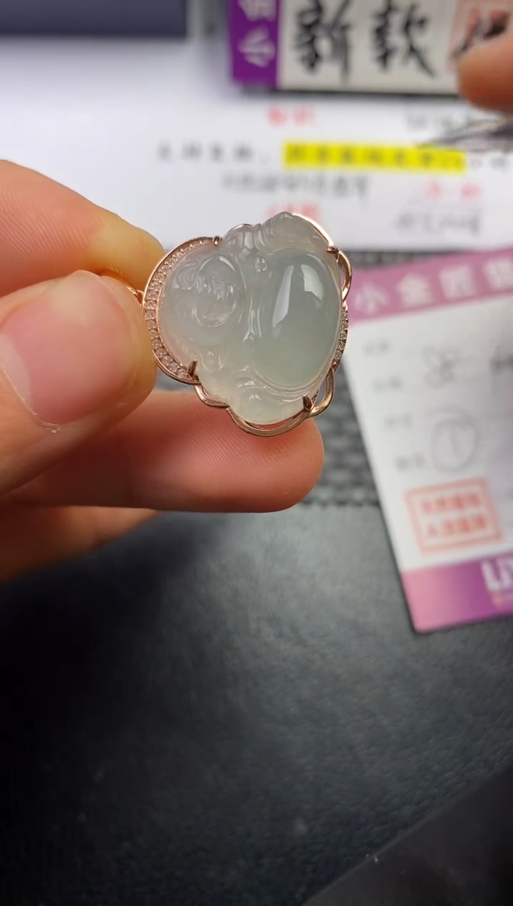 颈饰银S925镶嵌翡翠玫*花挂件