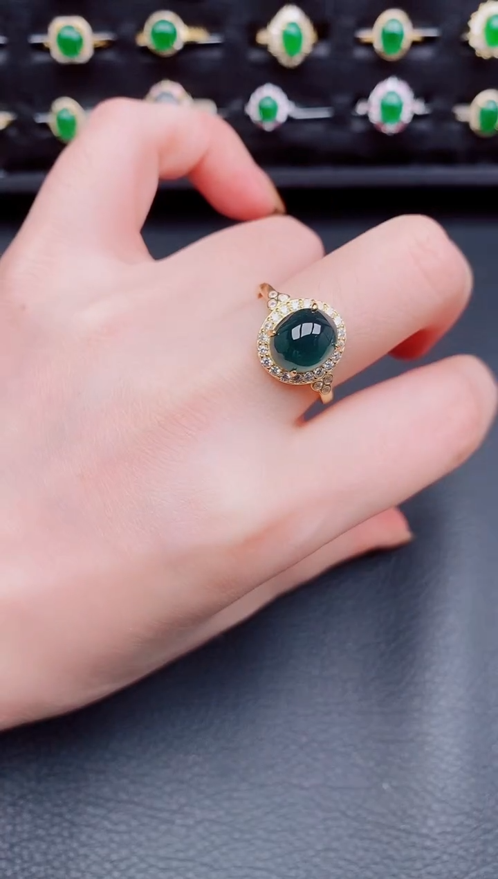 【闪购商品】翡翠戒指银S925镶嵌天然a货翡翠44