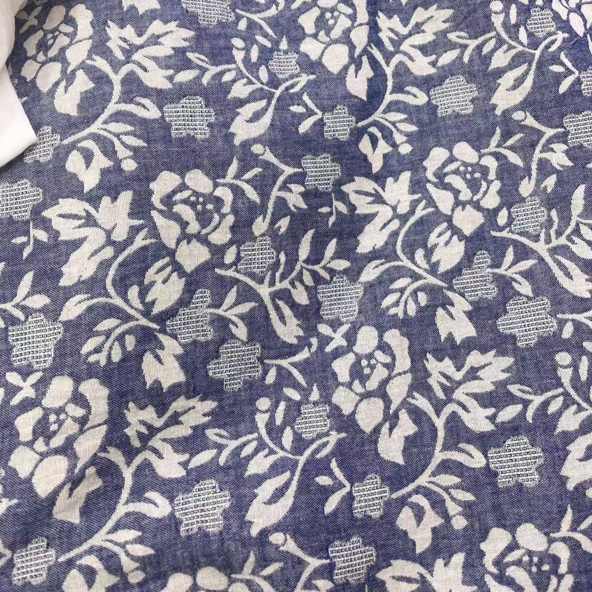 青花瓷双层提花亚麻面料 布料幅宽148cm