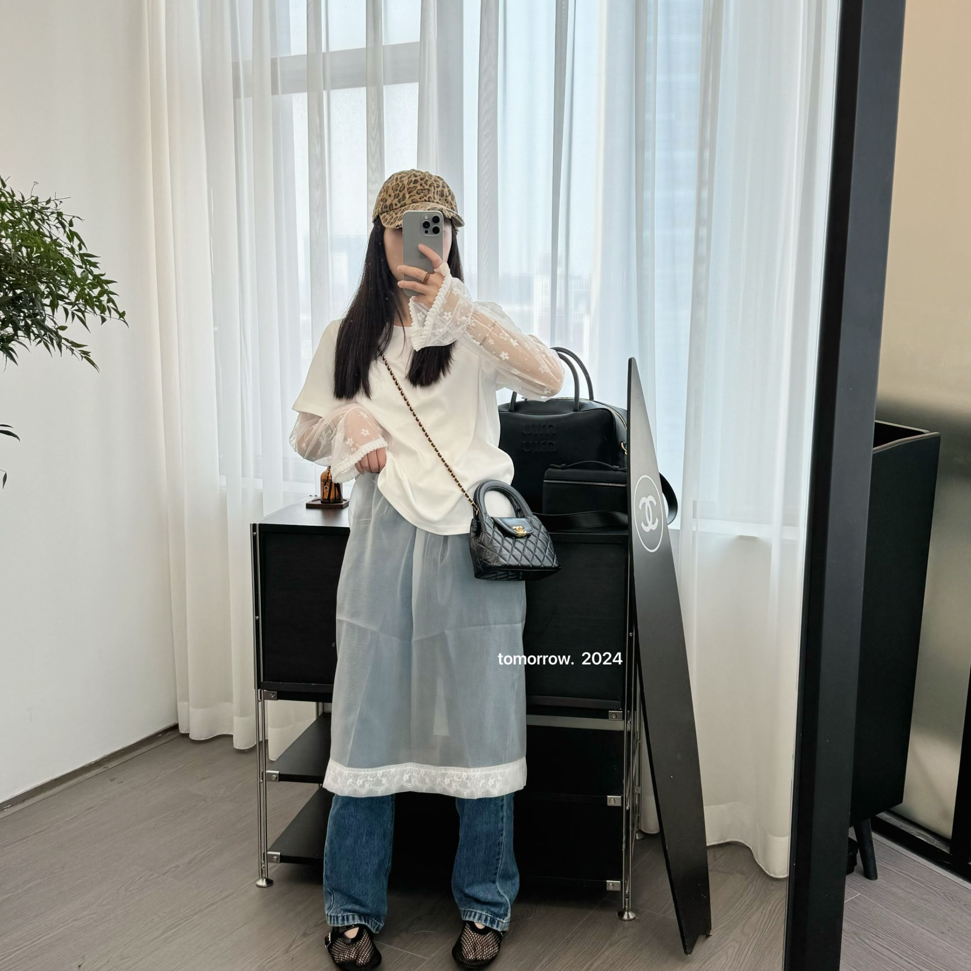 蕾丝网纱半身裙女2025夏季宽松休闲显瘦高腰法式半裙