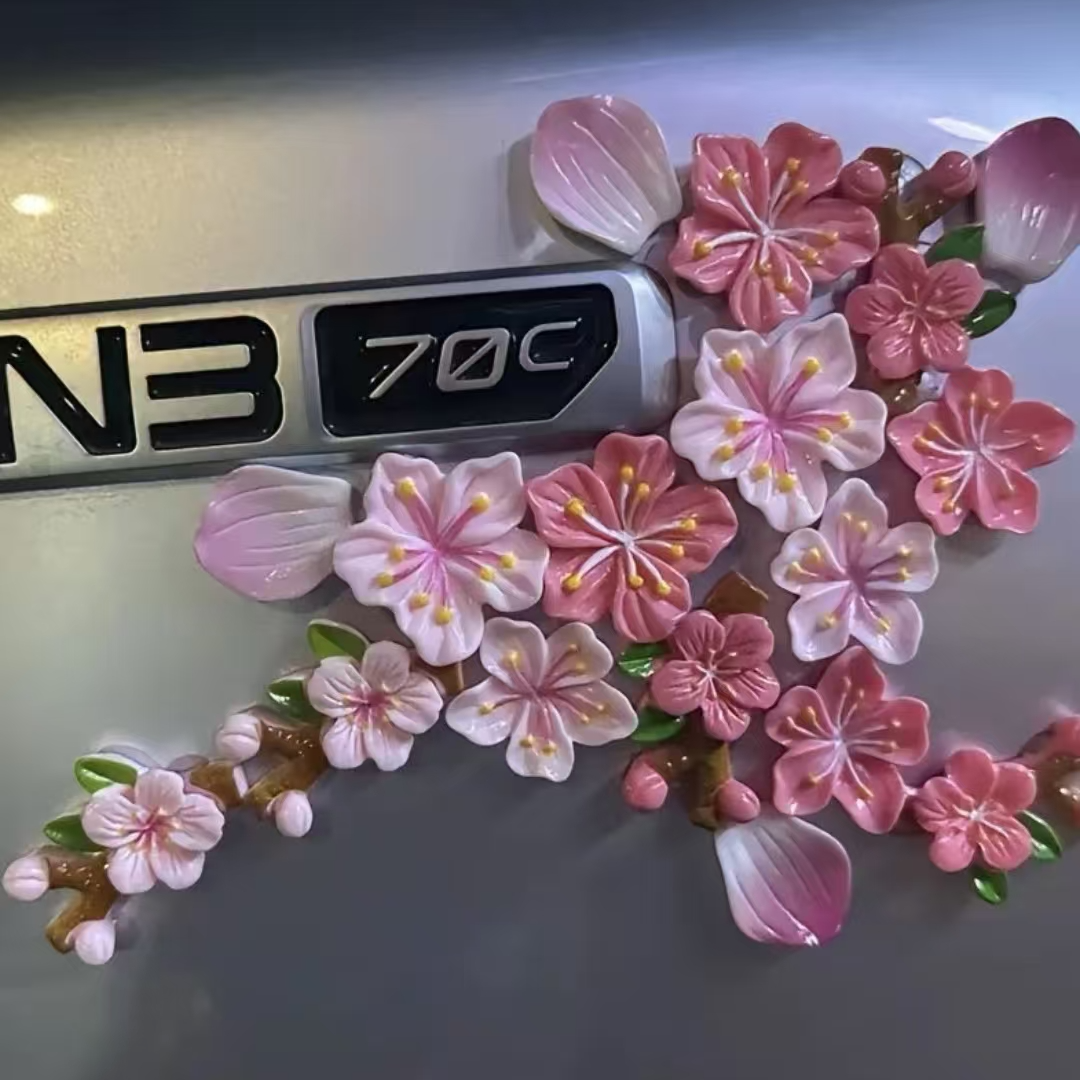 3d立体桃花车贴汽车电动车花朵装饰贴无痕点胶内饰树脂樱花装饰