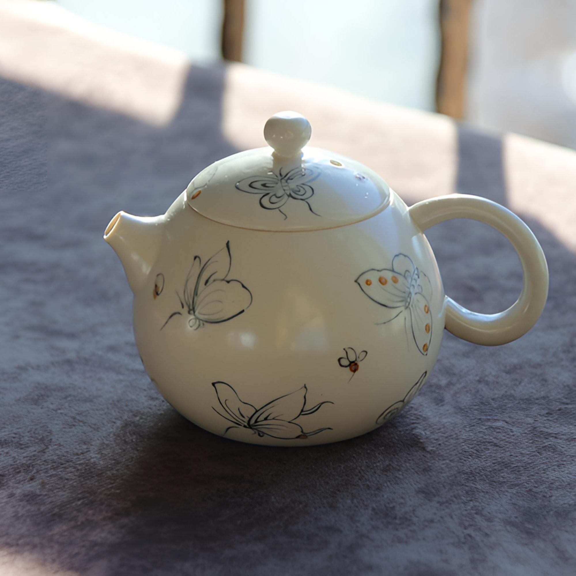 手工手绘蝴蝶龙蛋壶茶壶小茶壶创意茶具