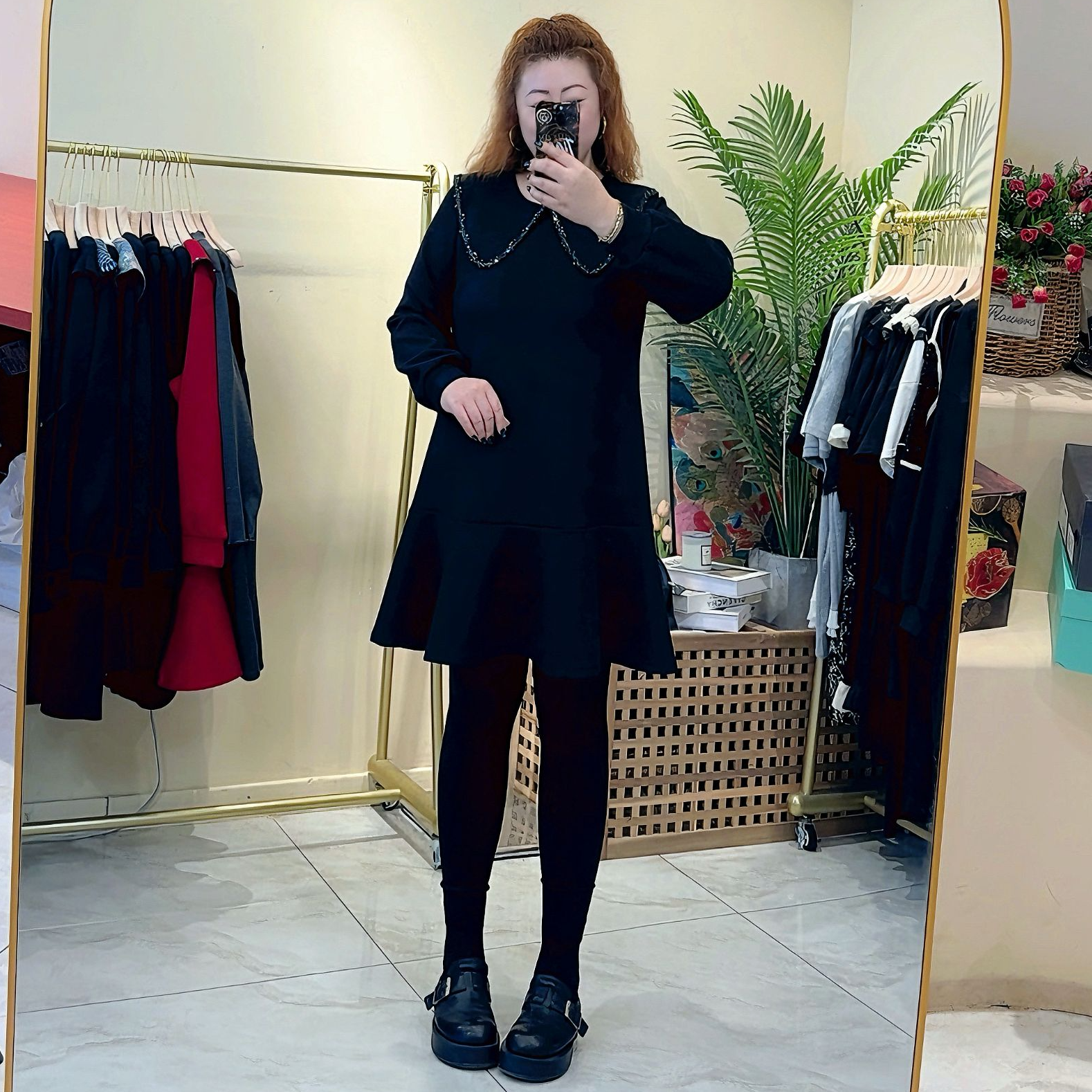 亮片娃娃领鱼尾连衣裙女 大码欧货显瘦时尚百搭女装