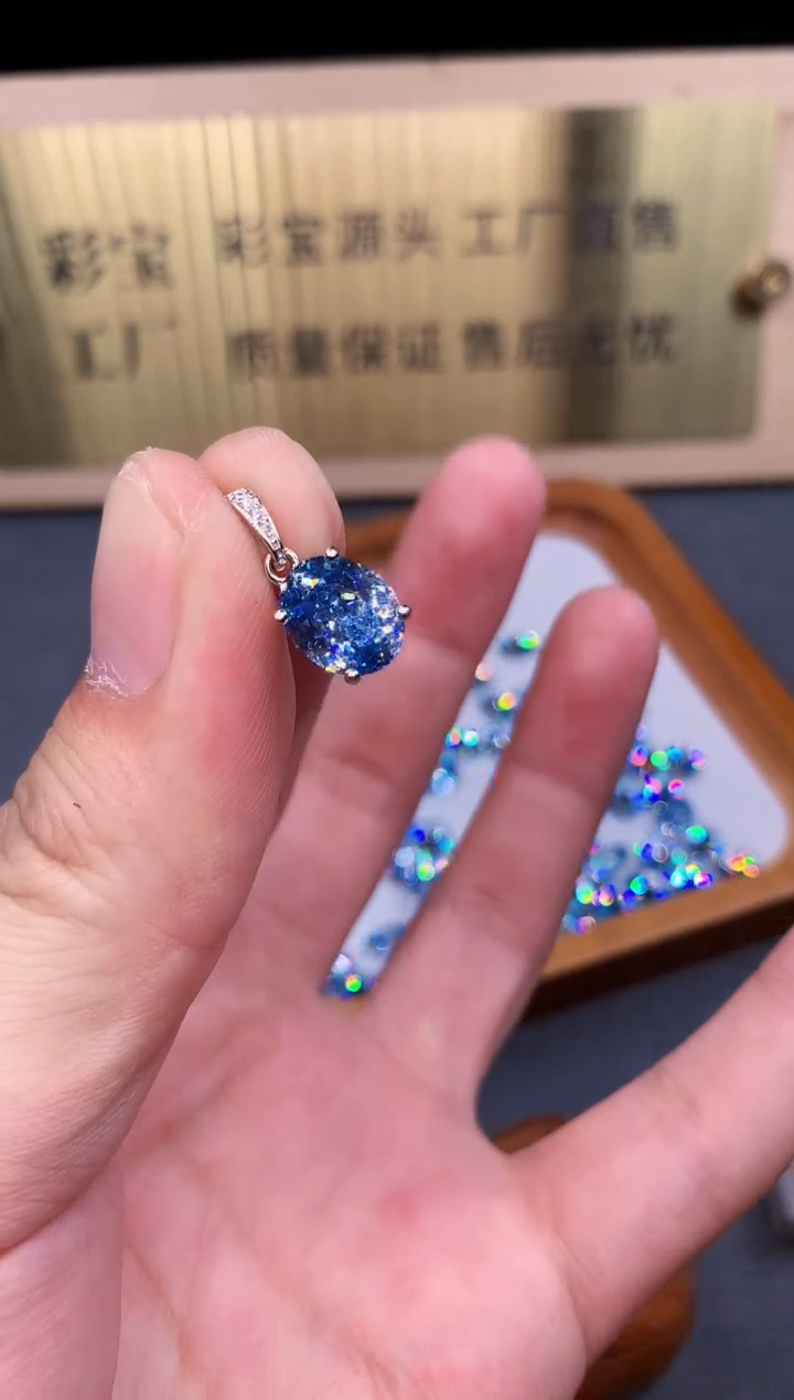 海蓝宝石颈饰银S925镶嵌4532