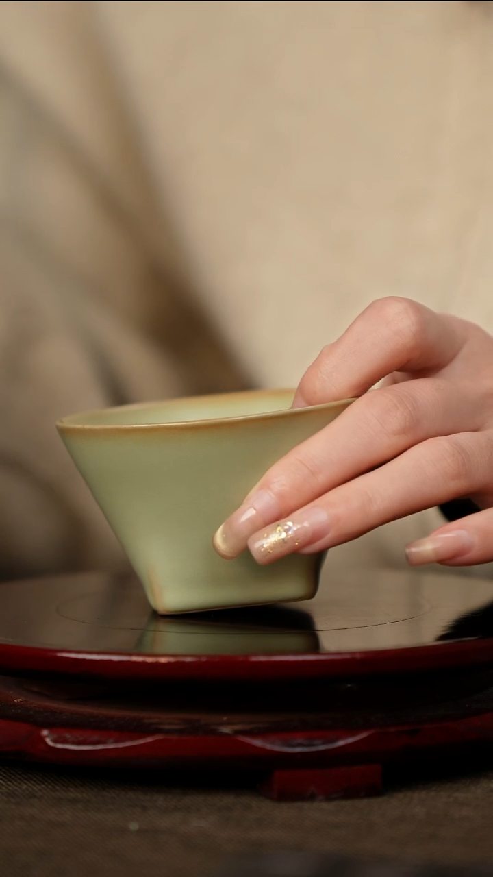 全品 粉青 天圆地方杯 