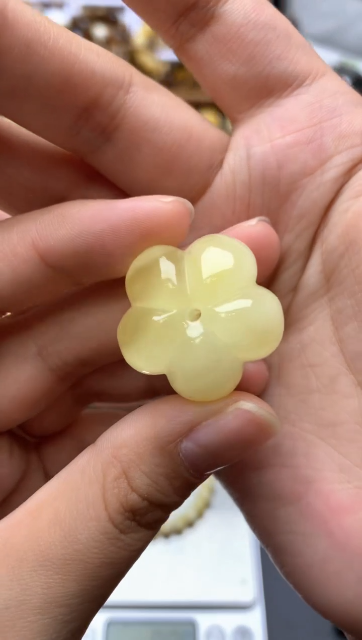 【闪购商品】琥珀珠宝奇石未镶嵌086琥珀蜜蜡花粉有纹小坑介意勿拍