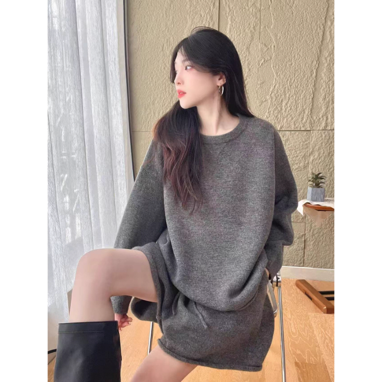 正品毛衣套装女2025秋冬新品慵懒风大方得体针织衫卷边短裤两件套