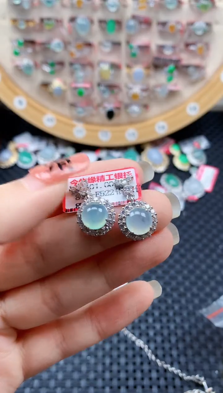 银S925镶嵌戒指翡翠天然A货缅甸翡翠