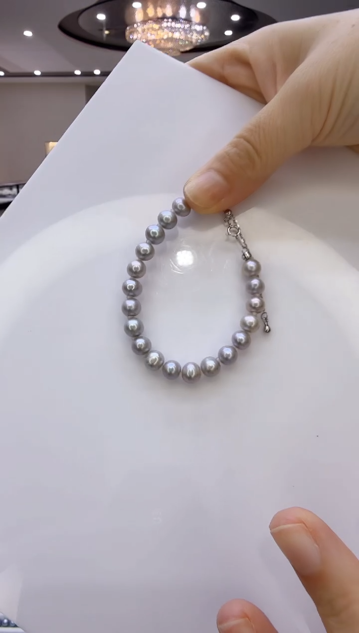 淡水珍珠手链未镶嵌【格格】铂金灰珍珠手链