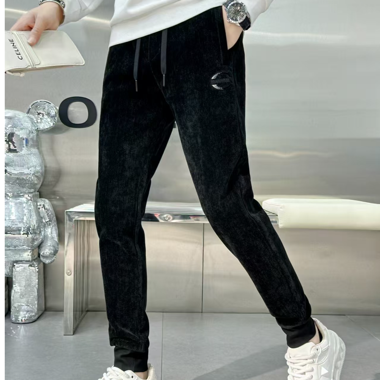 【汇佳服饰】ZB0097-秋冬雪尼尔奥粒绒轻奢休闲裤欧货时尚百搭卫裤