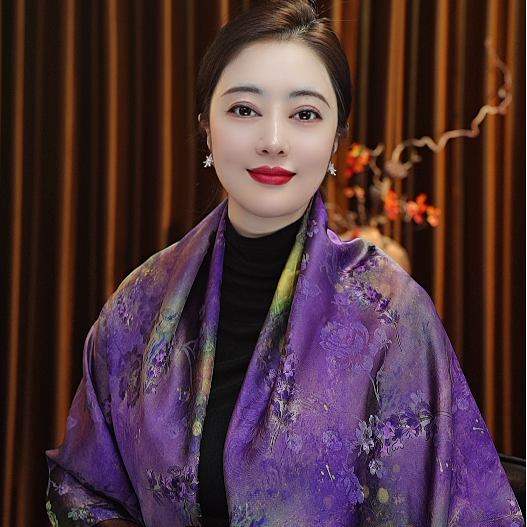 【紫熏】135老料大方巾围巾女士披肩双面色国风古典百搭气质手工边