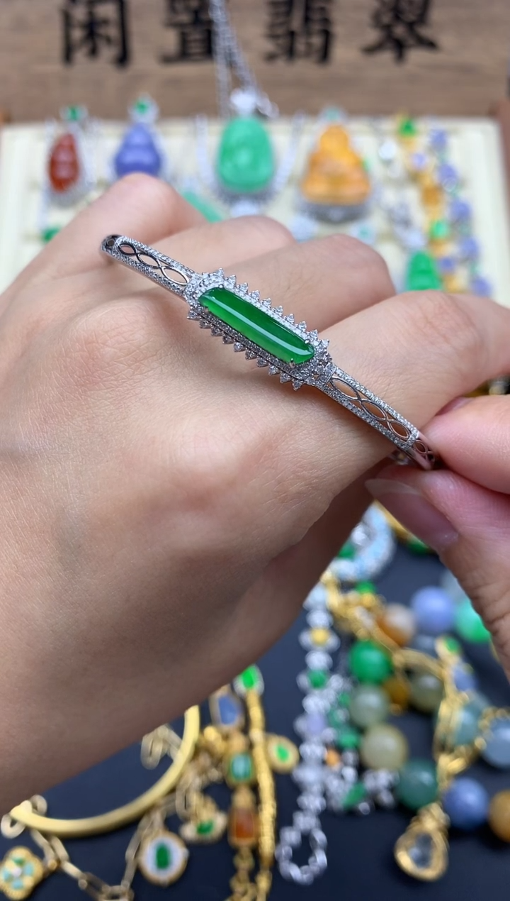 翡翠手镯18K金镶嵌593-春日珠宝