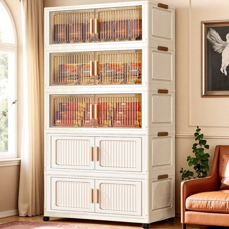 【618大促】HQ 80cm【三-五层】可折叠免安装收纳柜家用杂物零食柜