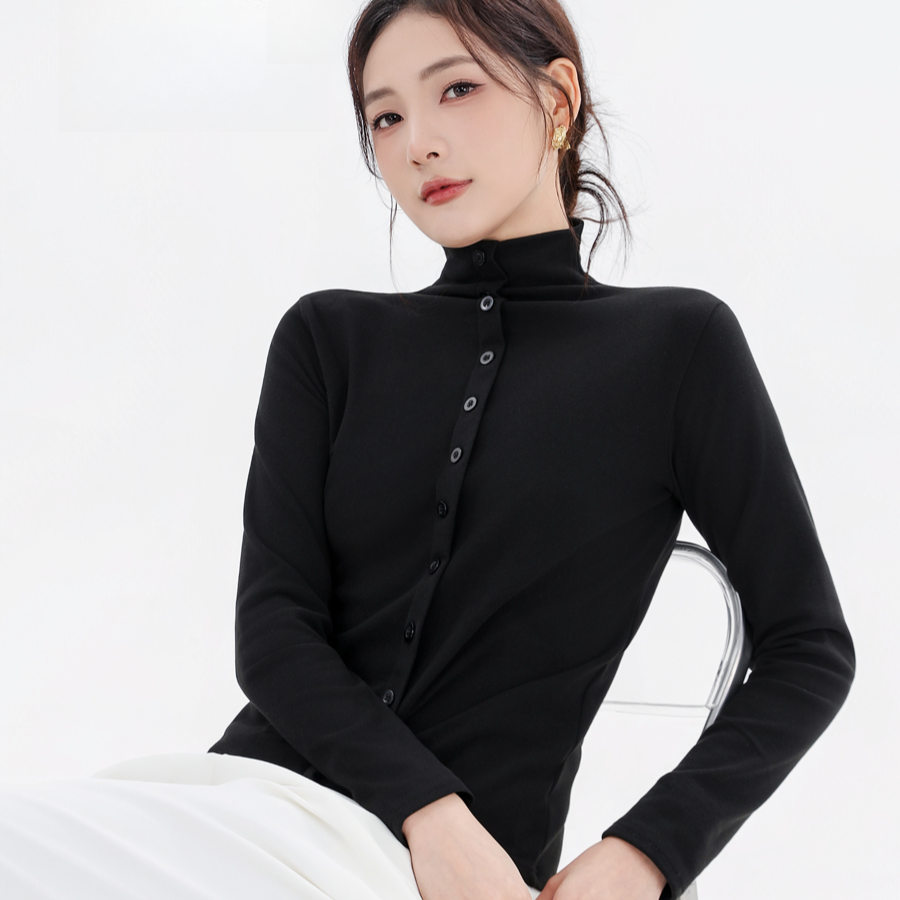 “暖意叠章”双面暖绒半高领排扣长袖！XX1558