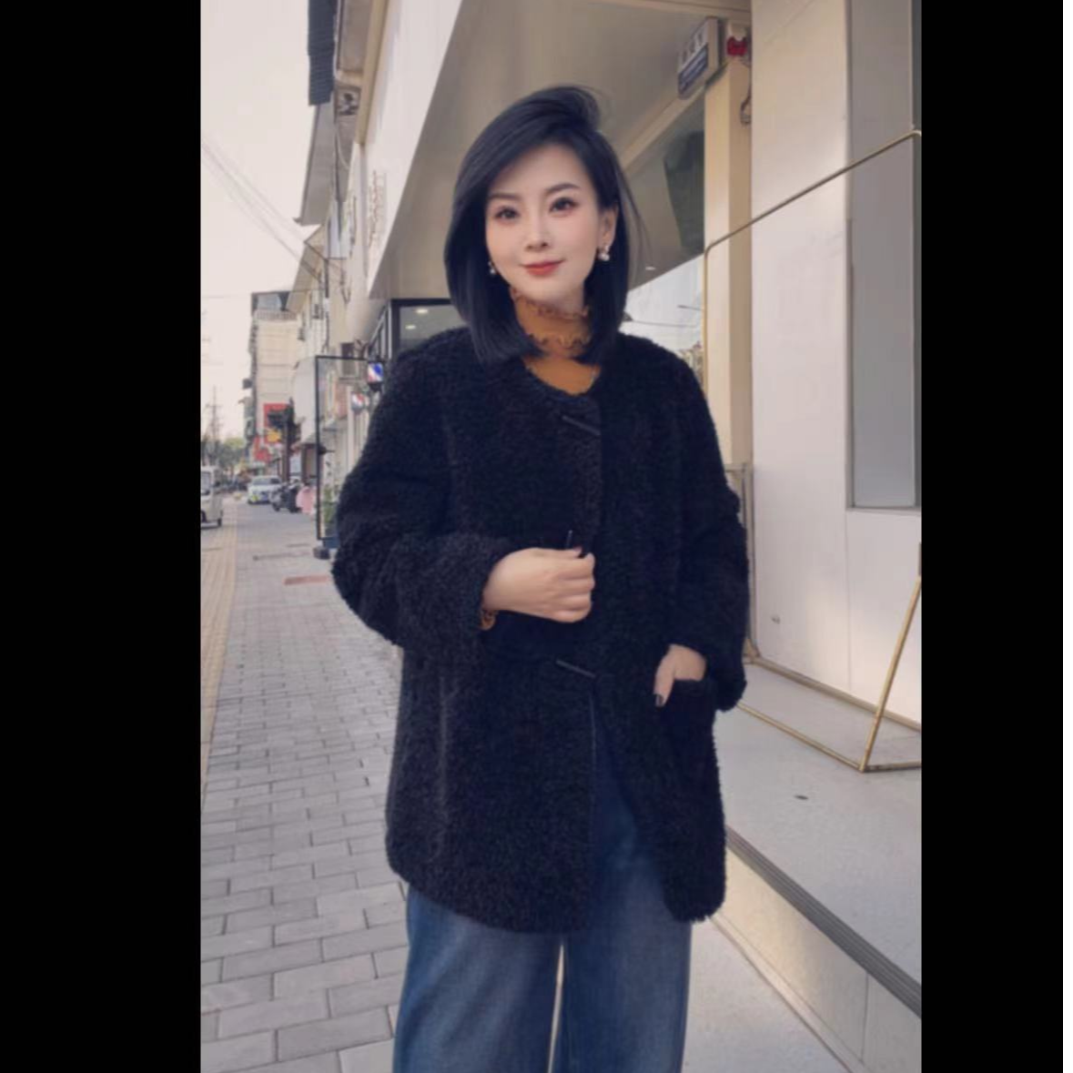 牛角扣新款毛毛外套