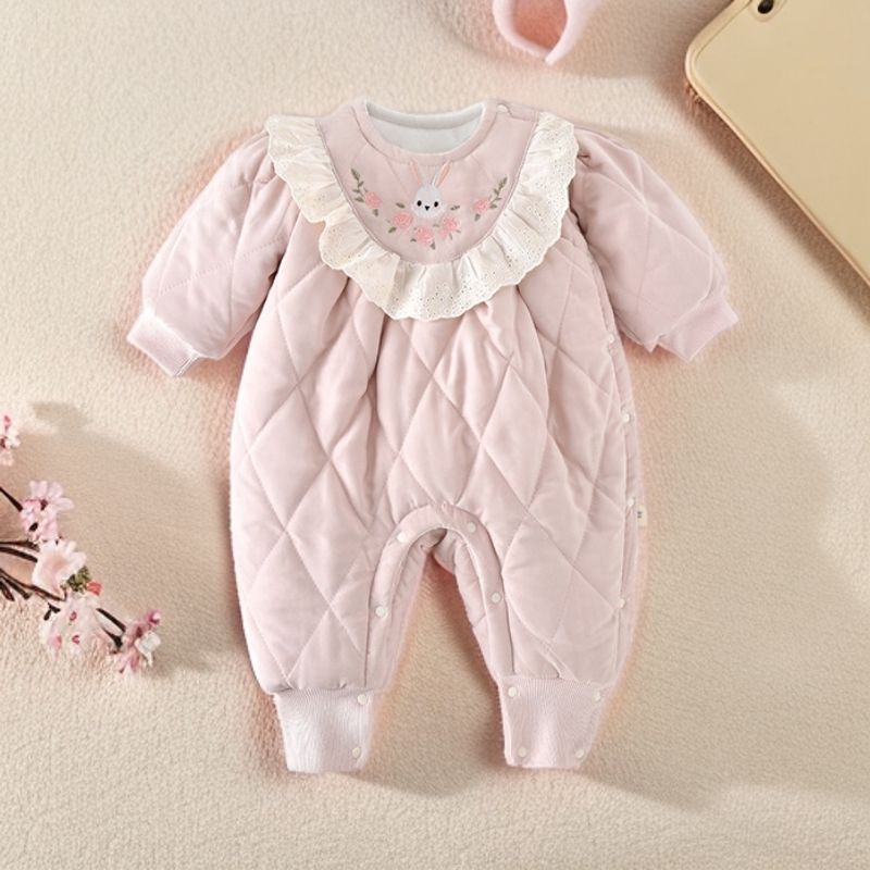 婴儿衣服秋冬装宝宝连体衣公主加厚夹棉幼儿超萌棉服外出服