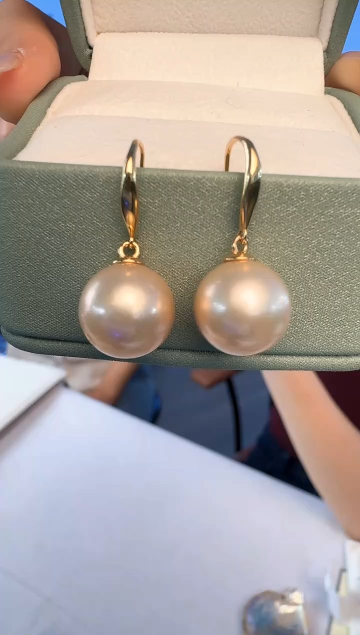 未镶嵌淡水珍珠耳饰淡水日出珍珠耳钩11-12mm