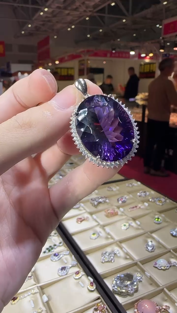 颈饰银S925镶嵌紫晶帝王紫50ct17*25mm展会高级款